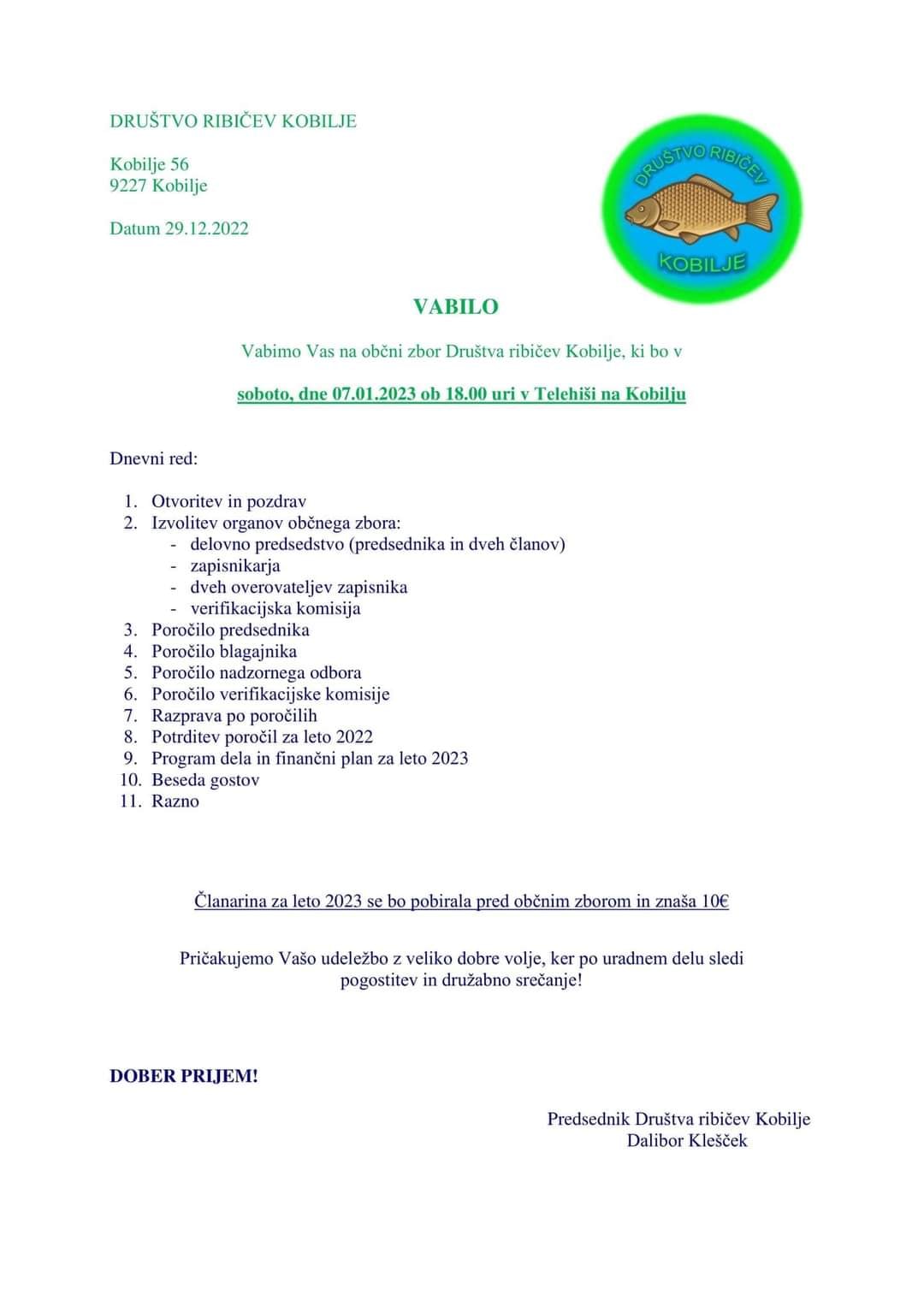 vabilo ribiči